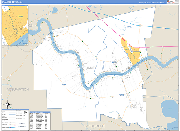 St. James Parish (County), LA Zip Code Wall Map